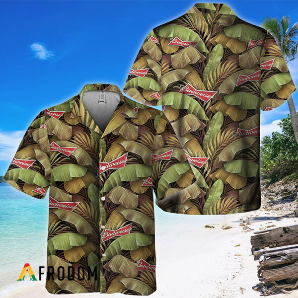 Abstract Banana Leaves Budweiser Hawaiian Shirt HU
