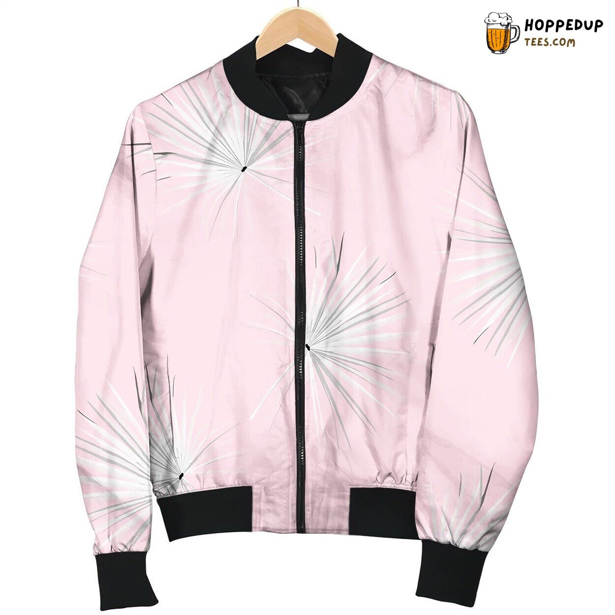 Abstract Black White Tropical Palm Leaves Seamless Bomber Jacket