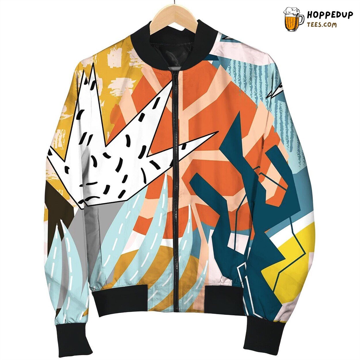Abstract Floral Elements Paper Collage Bomber Jacket