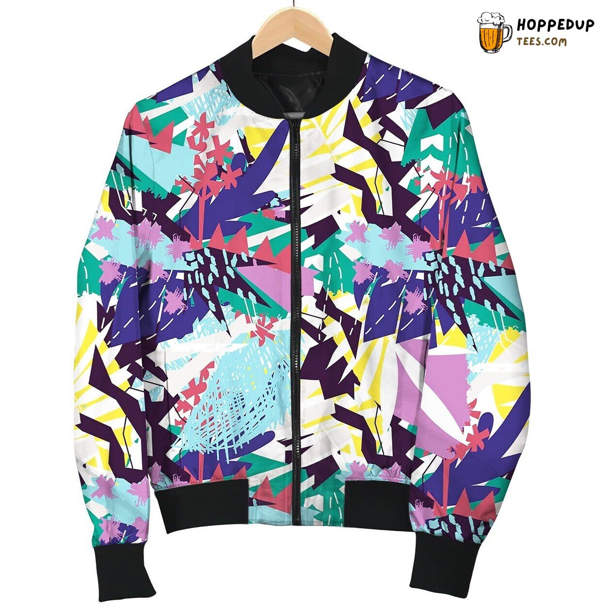 Abstract Floral Elements Paper Collage Seamless Bomber Jacket
