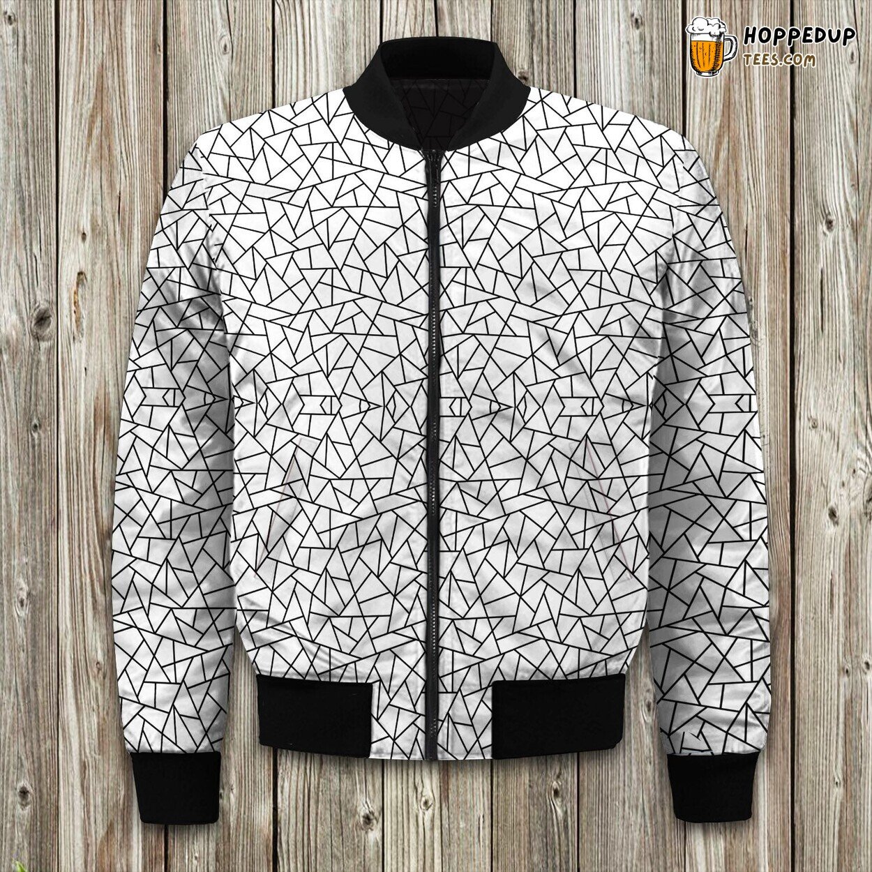 Abstract Geometric Black On White Large Bomber Jacket