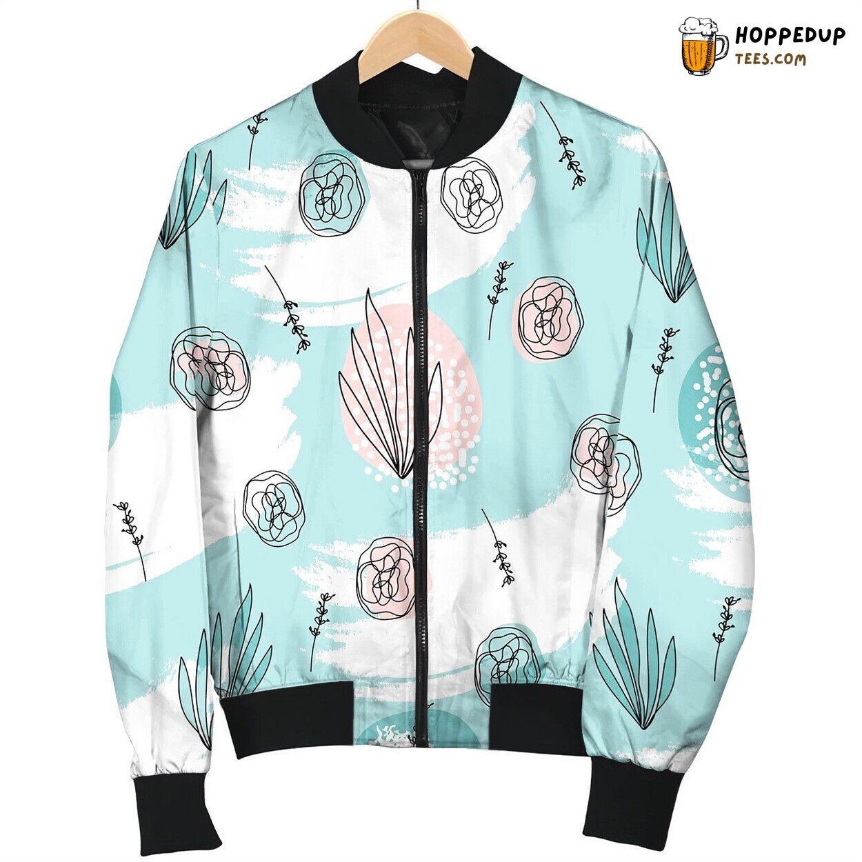 Abstract Hand Drawn Floral Doodle Pattern Bomber Jacket