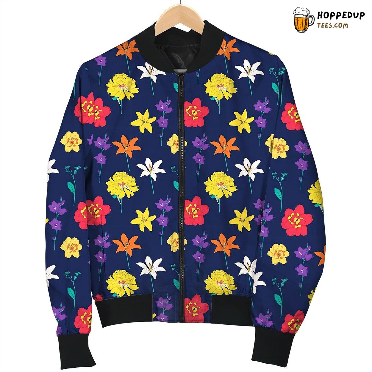 Abstract Hand Drawn Flower Seamless Bomber Jacket