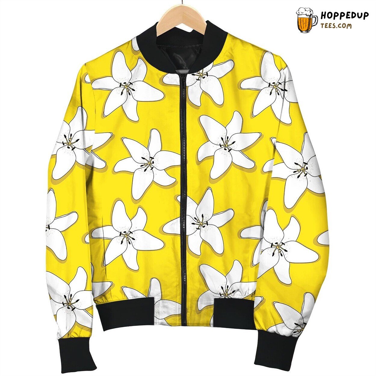 Abstract Hand Drawn Lilly Flower Bomber Jacket