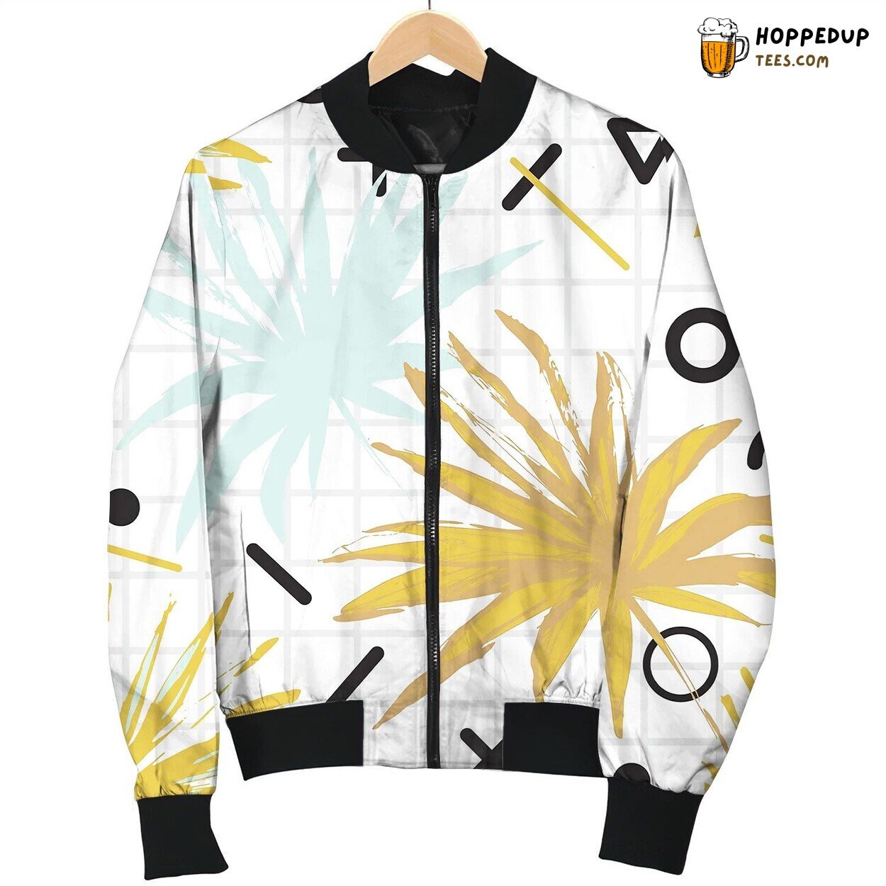Abstract Memphis Seamless Pattern With Tropical Bomber Jacket