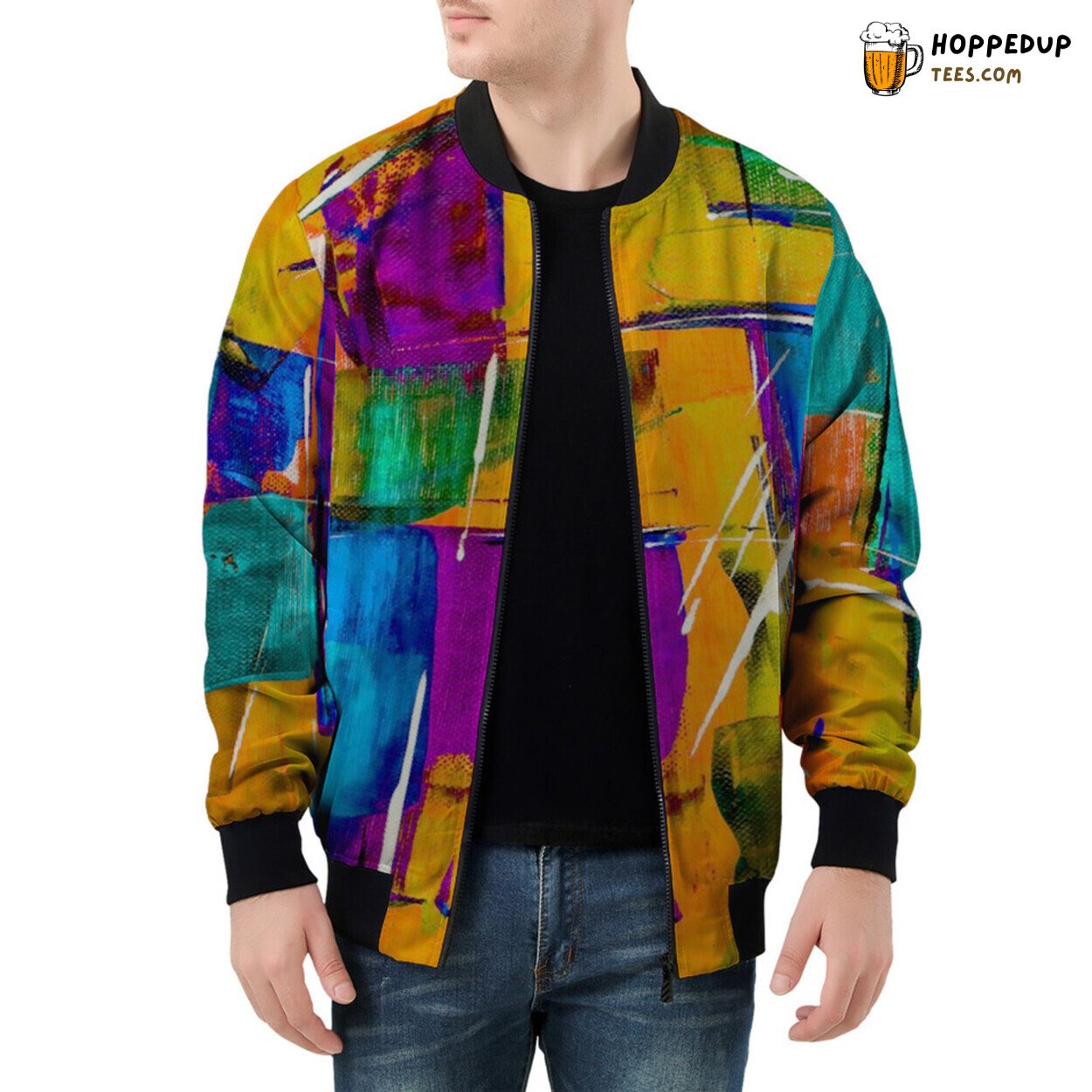 Abstract Modern Creativity Defines Men’s Artistic Bomber Jacket