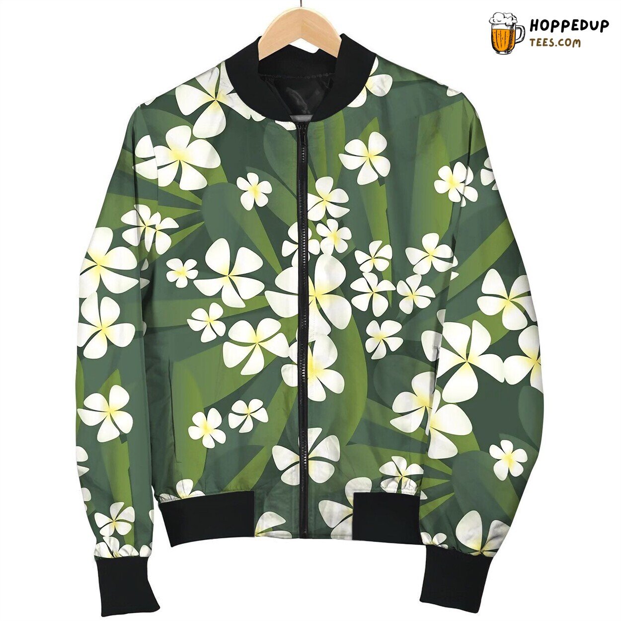 Abstract Plumeria Flowers Leaves Seamless Pattern Bomber Jacket