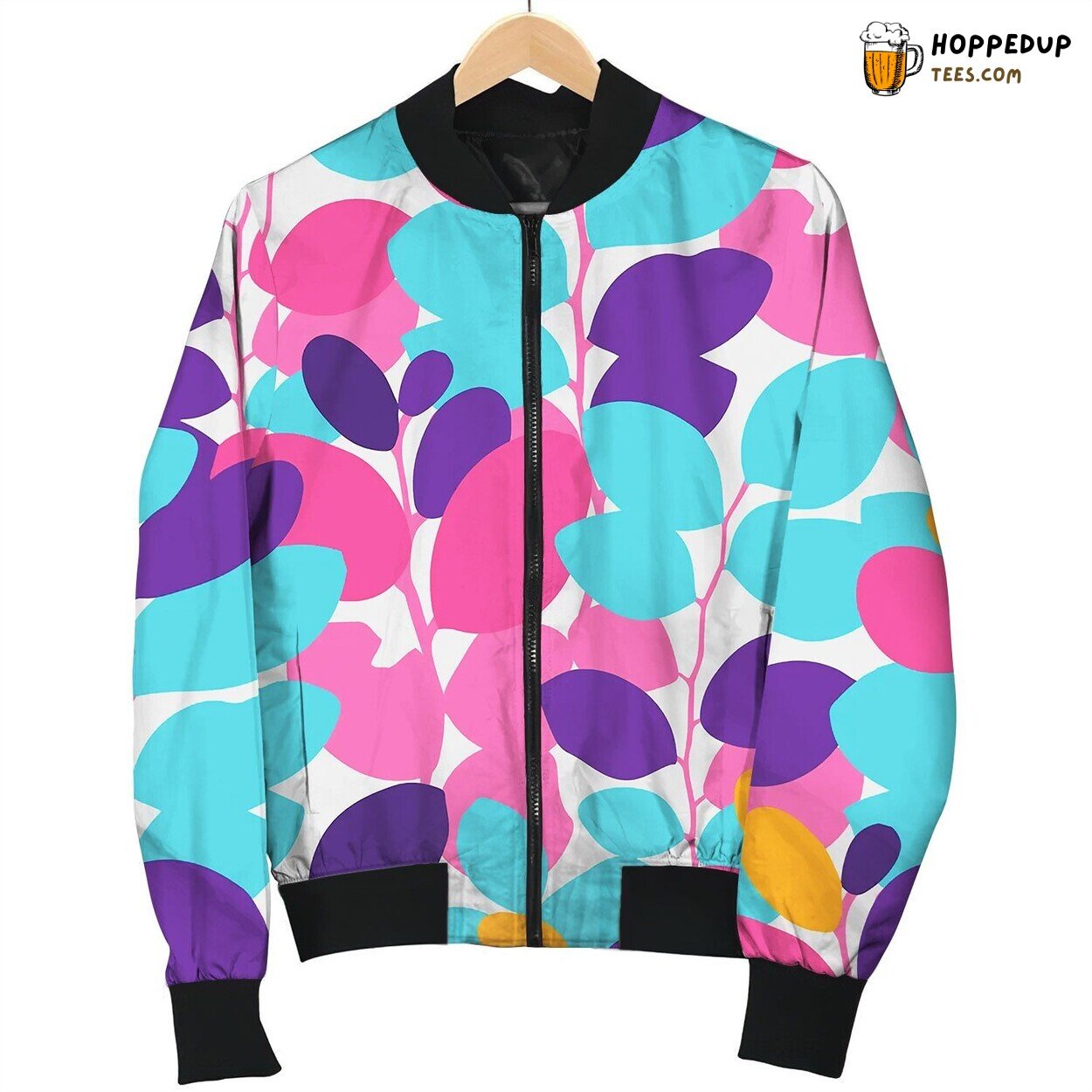 Abstract Seamless Pattern Exotic Leaves Bomber Jacket