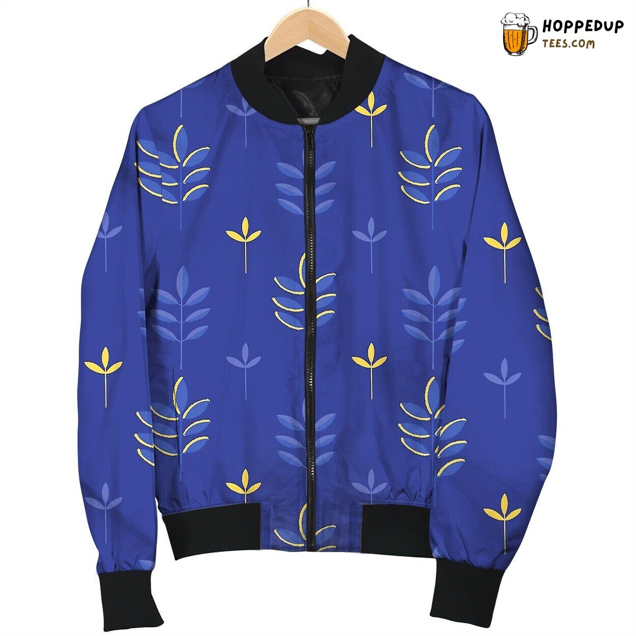 Abstract Seamless Pattern Of Minimalistic Leaves Bomber Jacket