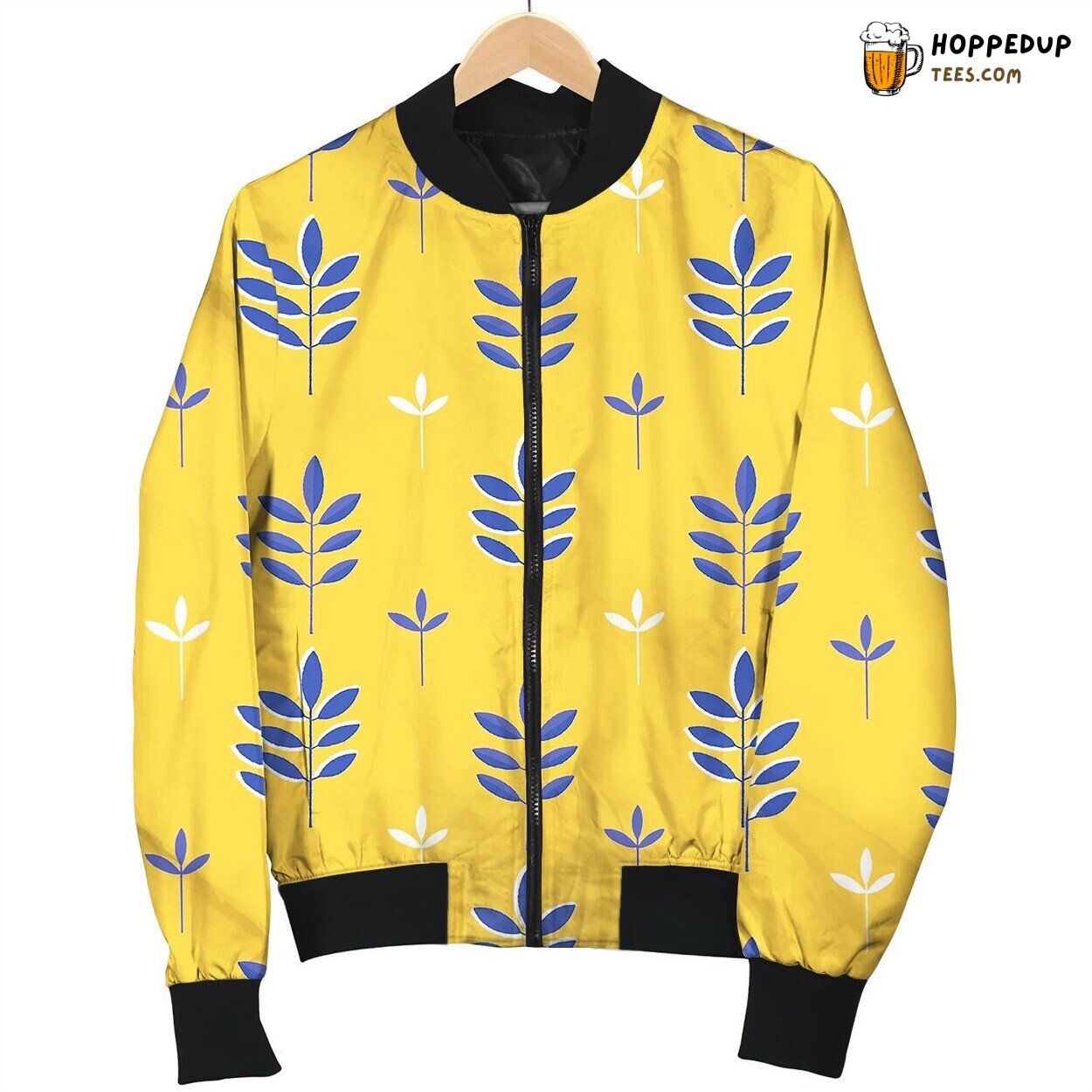 Abstract Seamless Pattern Of Minimalistic Leaves Sea Bomber Jacket