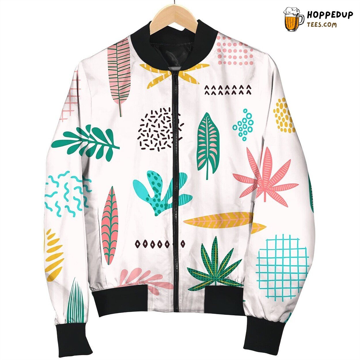 Abstract Seamless Pattern With Tropical Leaves Bomber Jacket