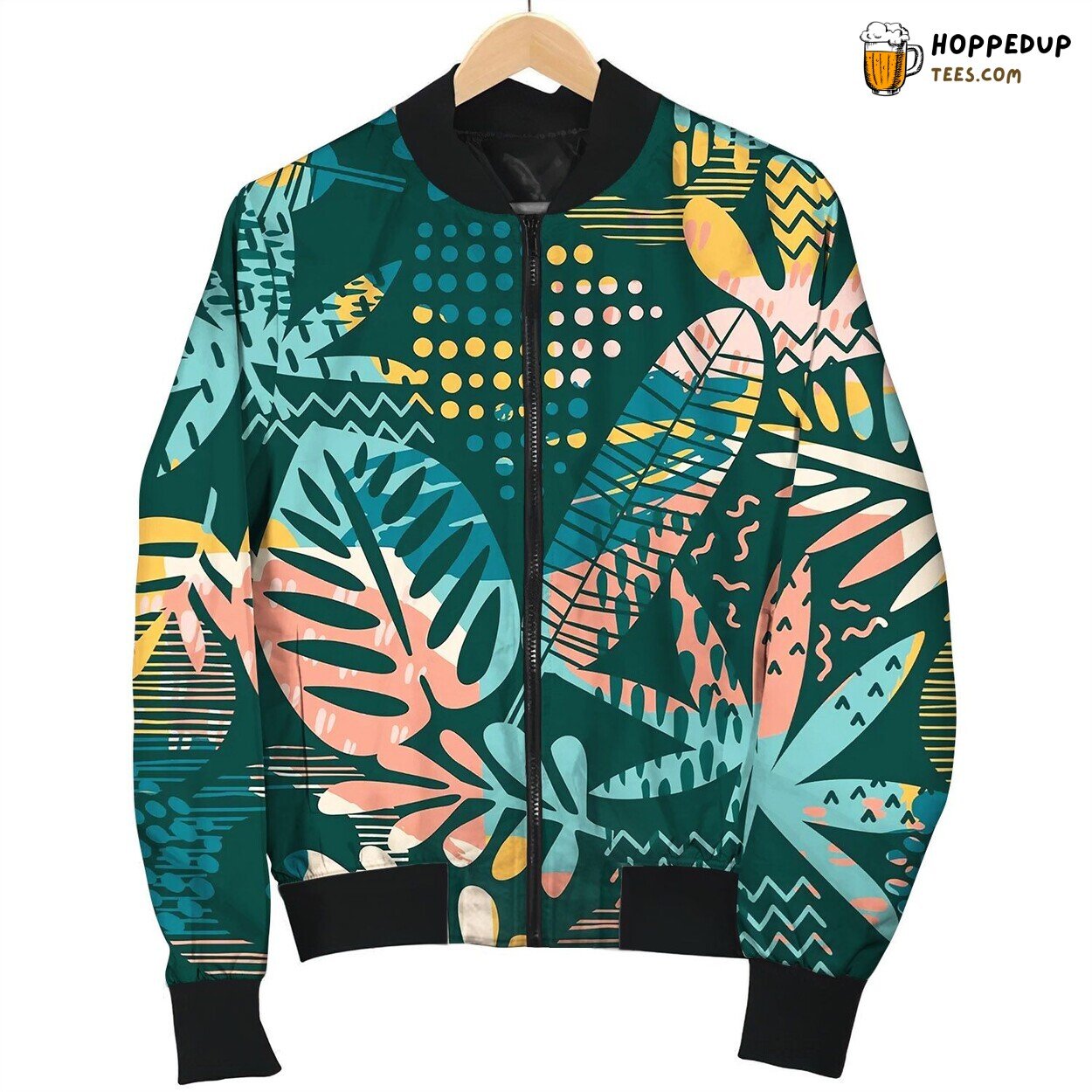 Abstract Seamless Pattern With Tropical Leaves Love Bomber Jacket