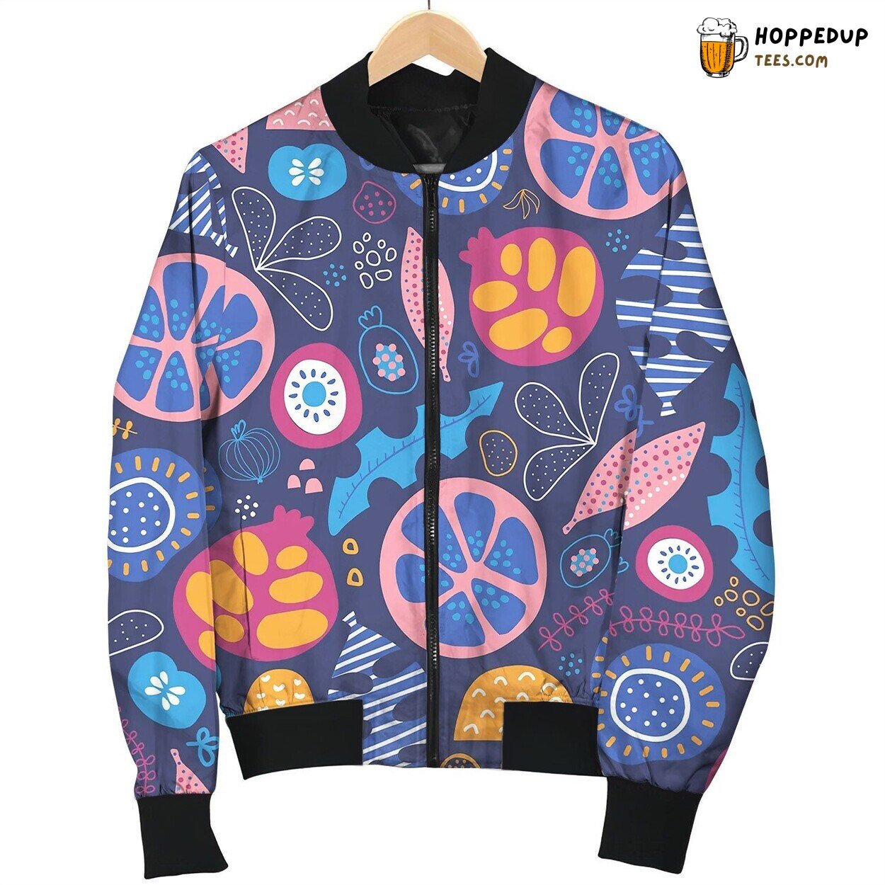 Abstract Tropical Floral Fruit Seamless Bomber Jacket