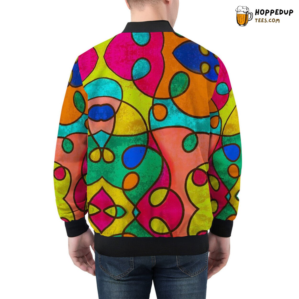 Abstraction Narratives Define Modern Art on Men’s Bomber Jacket
