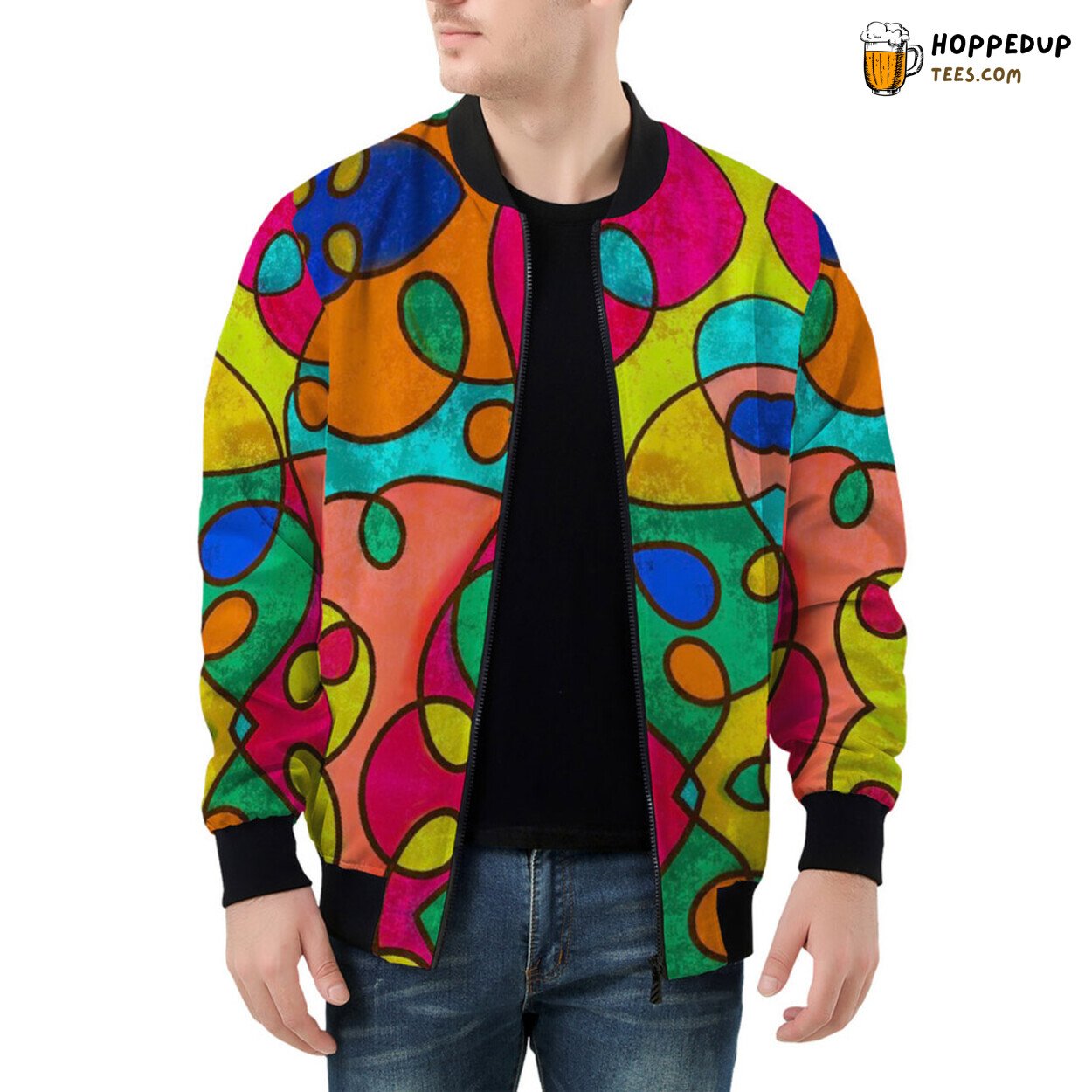 Abstraction Narratives Define Modern Art on Men’s Bomber Jacket