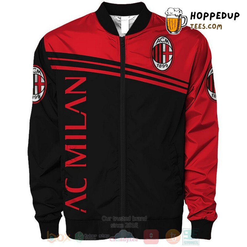 AC Milan Iconic Red Black Stripes Football Bomber Jacket Design