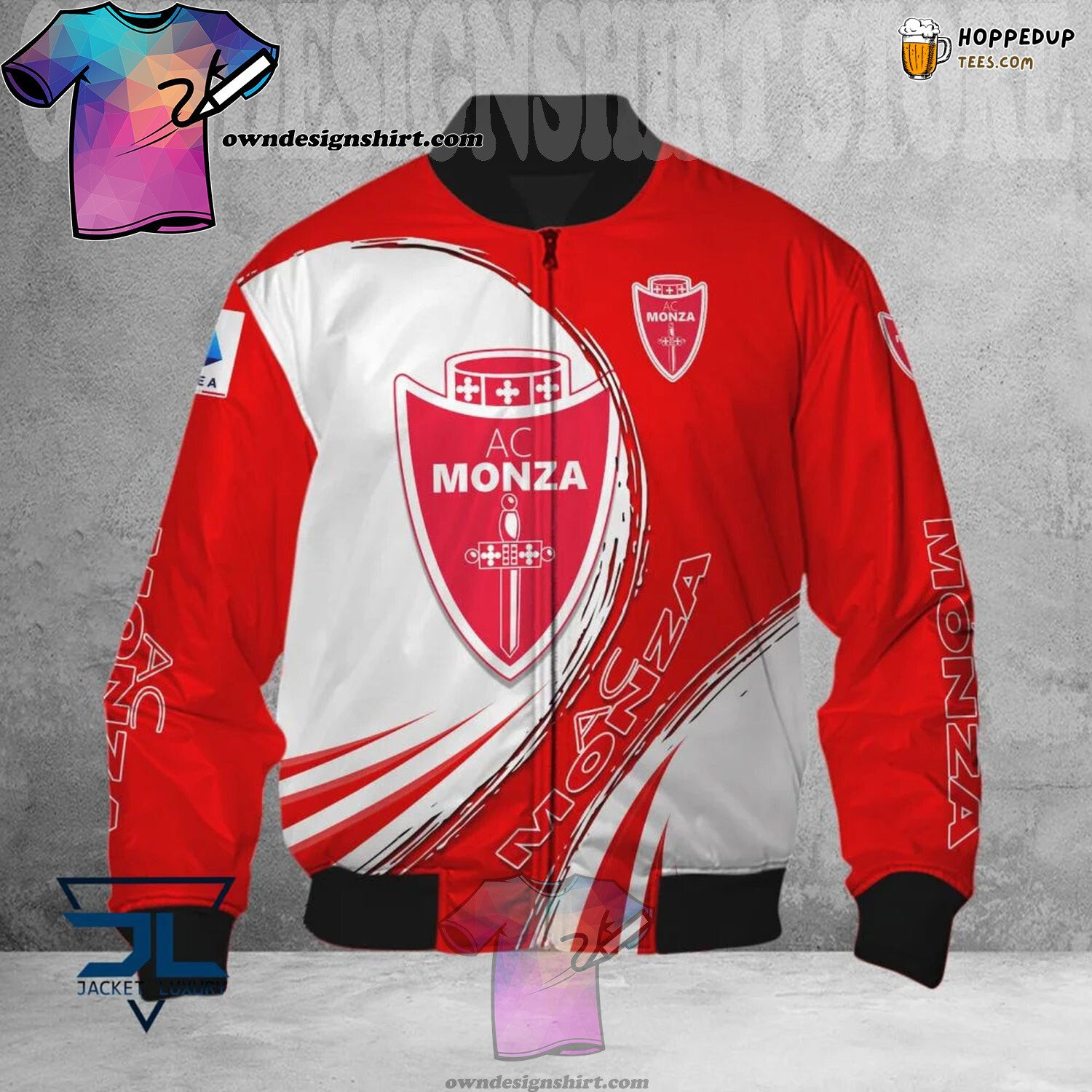 AC Monza Football Red White Traditional Support Bomber Jacket