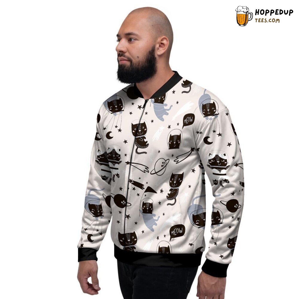Adorable Astronaut Cat Space Adventure Men’s Bomber Jacket Cosmic Feline Art