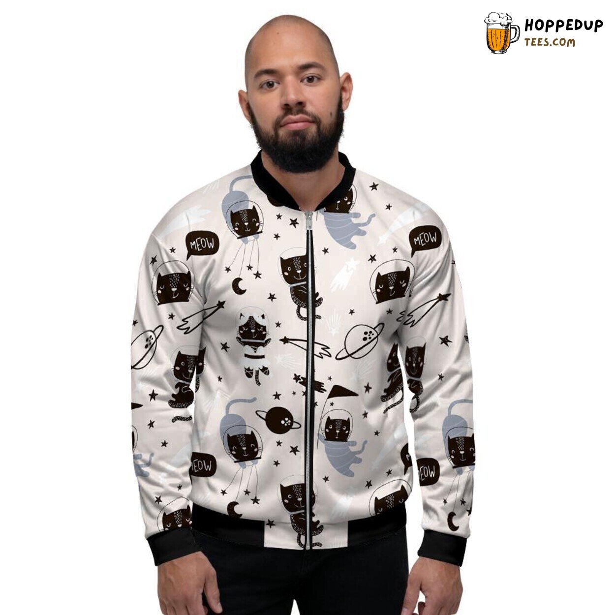 Adorable Astronaut Cat Space Adventure Men’s Bomber Jacket Cosmic Feline Art