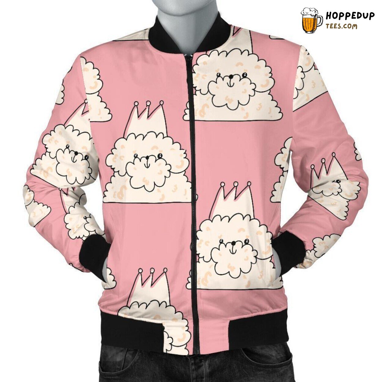 Adorable Bichon Frise Dog Men’s Bomber Jacket Unique Pattern Design Display