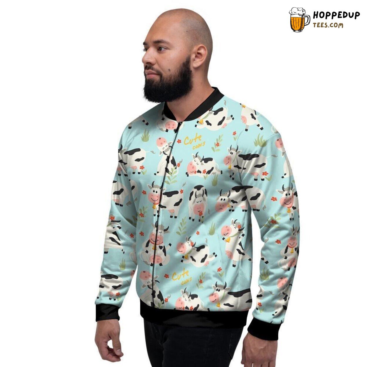 Adorable Bovine Patterns Cute Cow Display Men’s Bomber Jacket Farm Animal Art