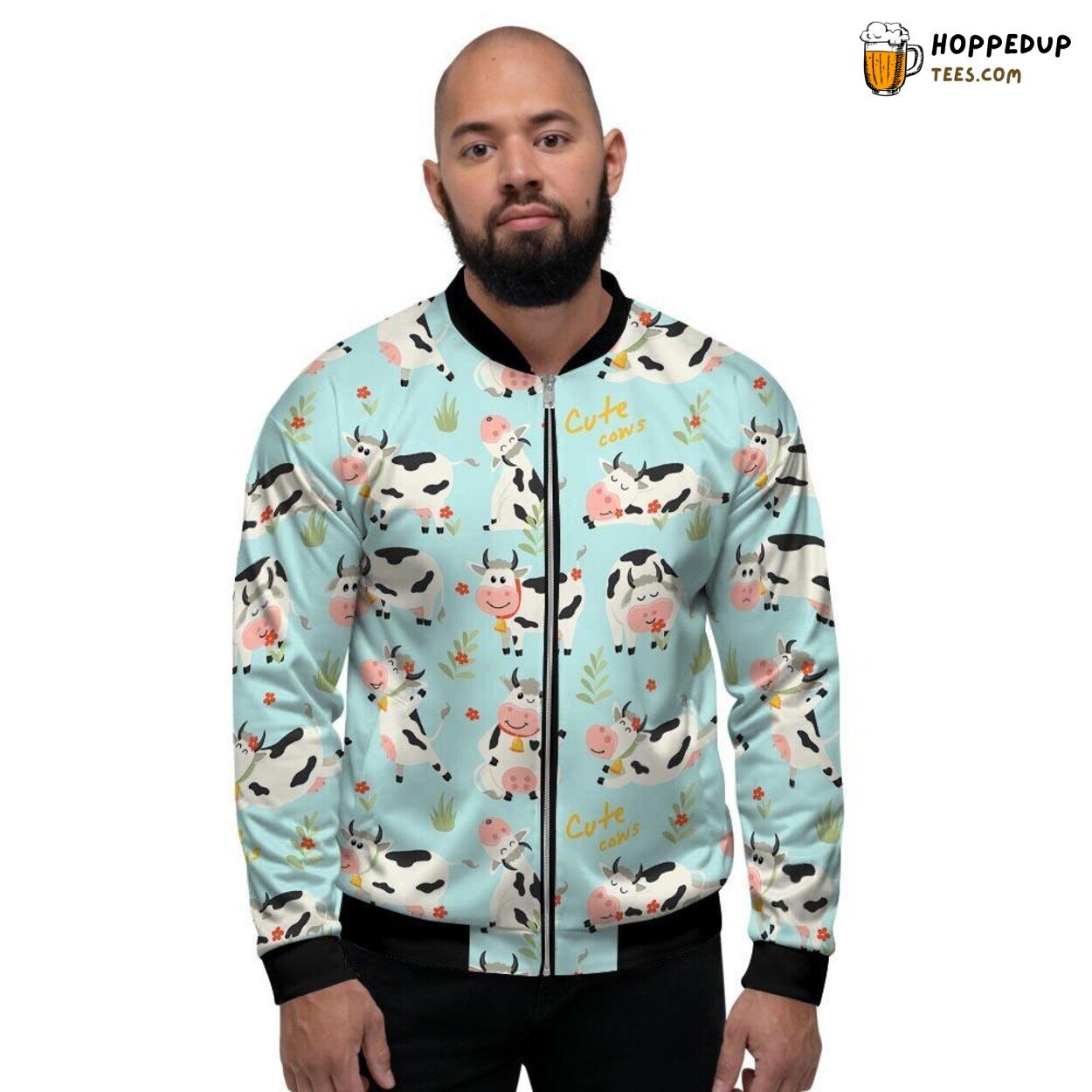 Adorable Bovine Patterns Cute Cow Display Men’s Bomber Jacket Farm Animal Art