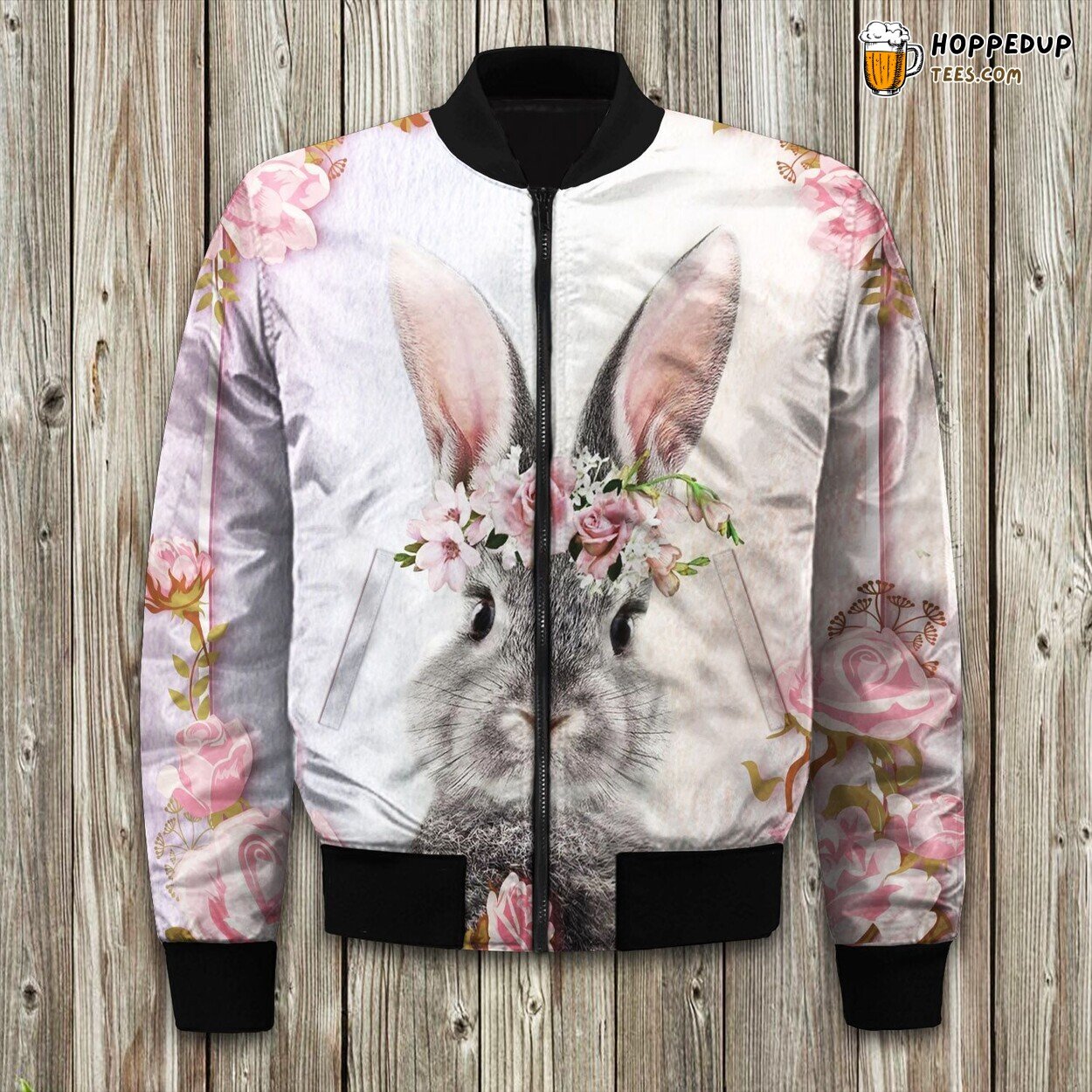 Adorable Bunny Illustration Winter Bomber Jacket Cuddly Creature Style