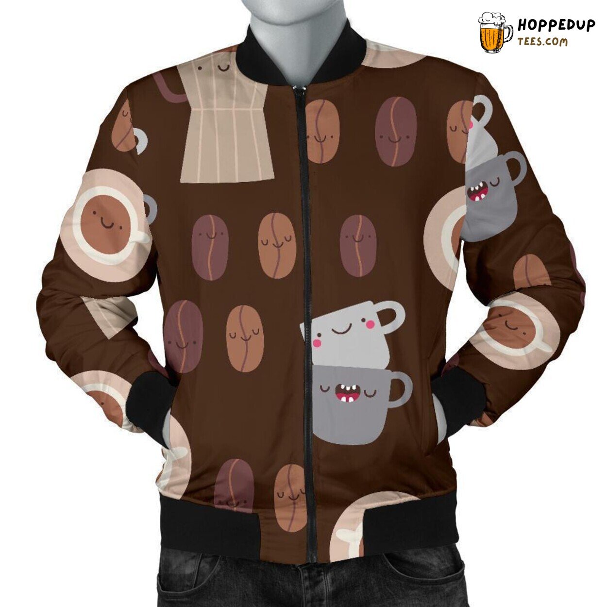 Adorable Coffee Charm Men’s Bomber Jacket Unique Essence Pattern Showcase