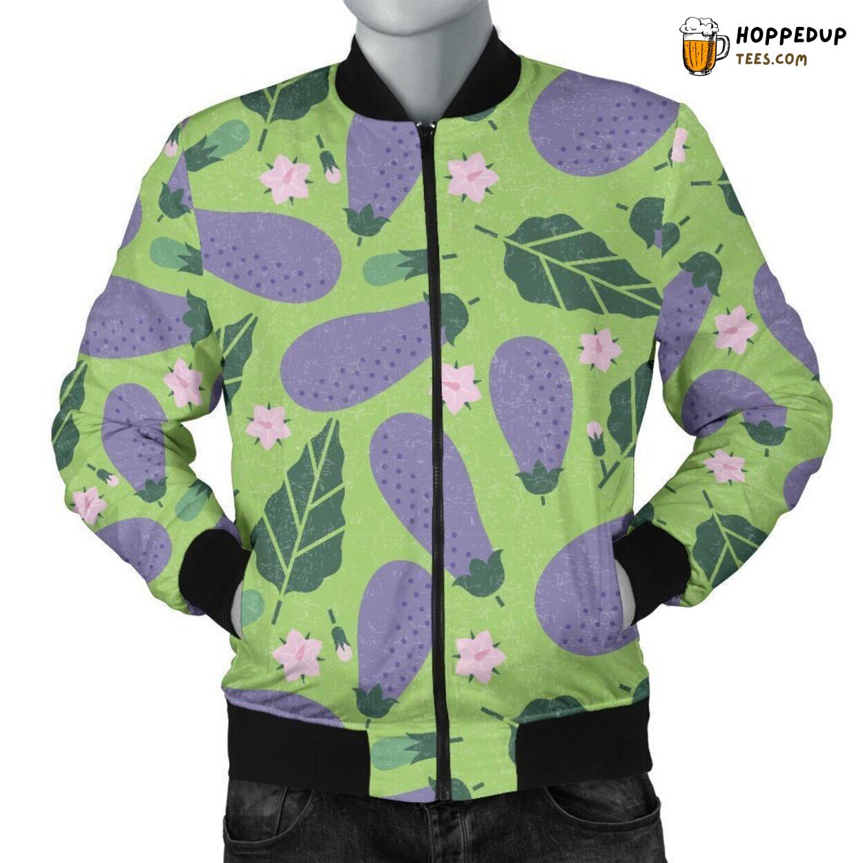 Adorable Eggplant Display Men’s Bomber Jacket Unique Pattern Design Essence