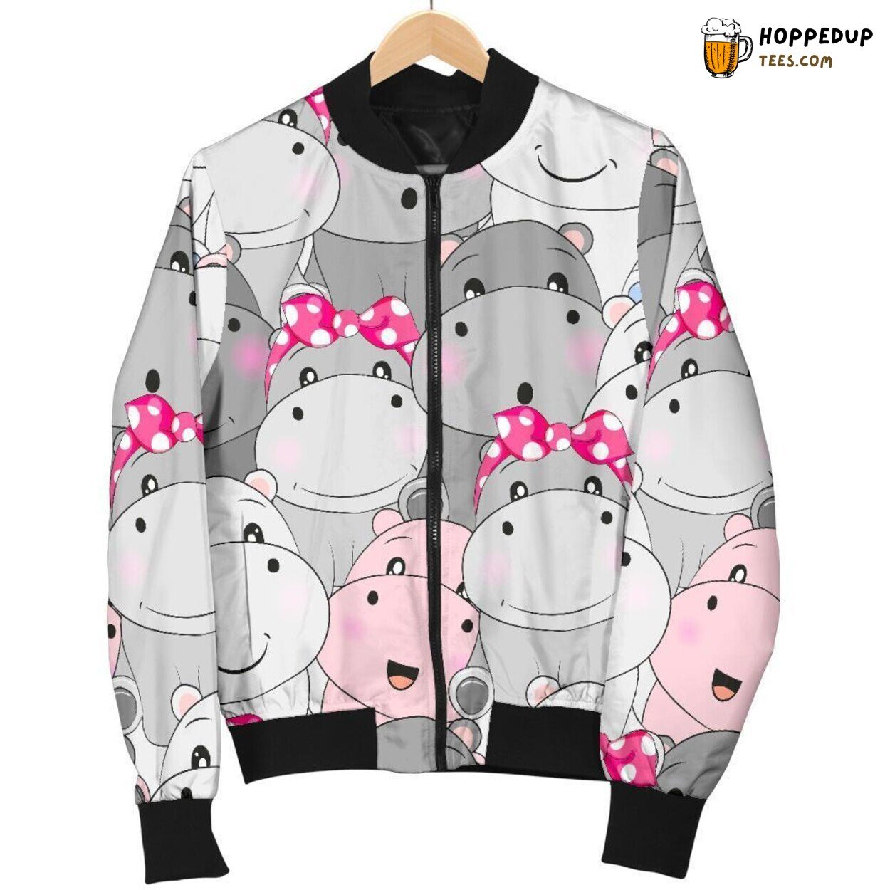 Adorable Hippo Charm Men’s Bomber Jacket Unique Design Pattern Display Art