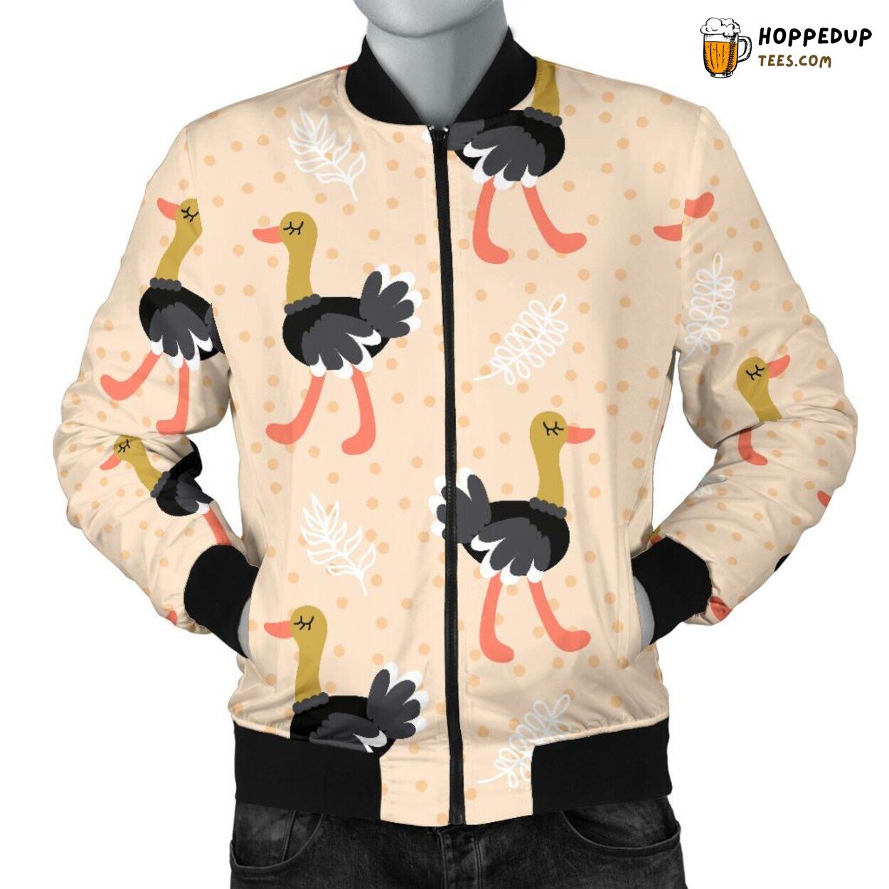 Adorable Ostrich Display Men’s Bomber Jacket Unique Pattern Design Tribute