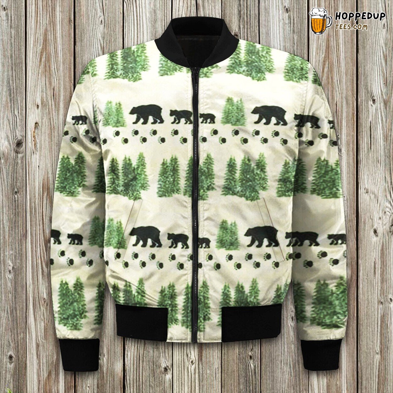 Adorable Pearl Bear Design Winter Bomber Jacket Cute Fashion Statement