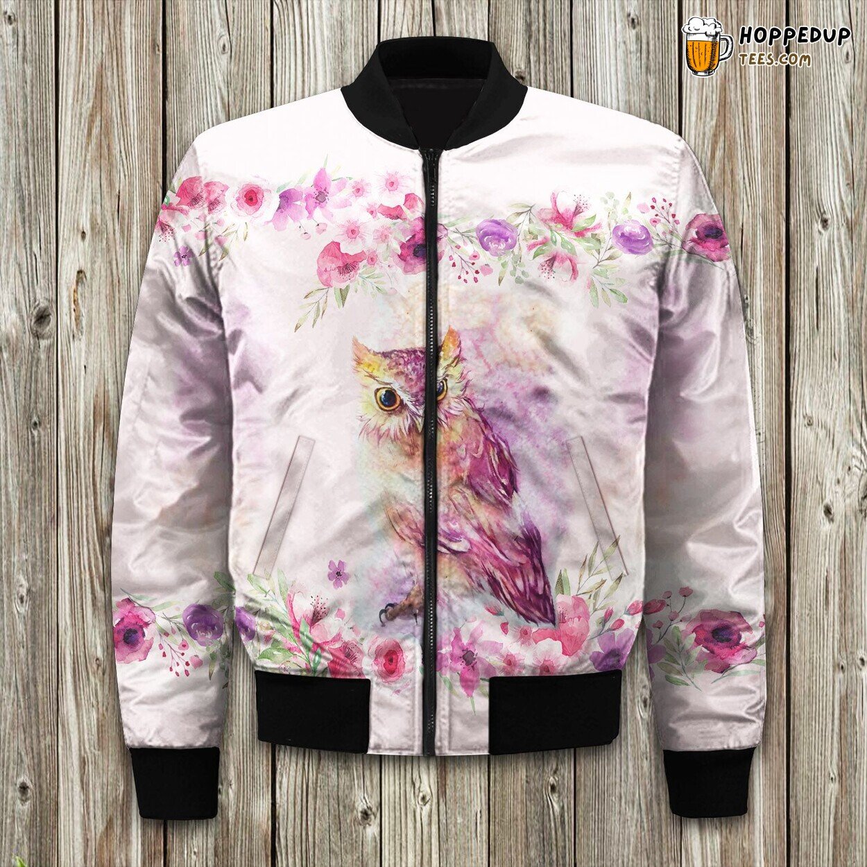 Adorable Pink Owl Design Bomber Jacket Embrace Winter’s Cute Nocturnal Elegance