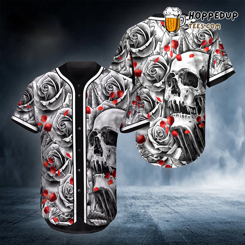 Aesthetic Head Rose Skull 3D Printed Baseball Jersey Floral Dark