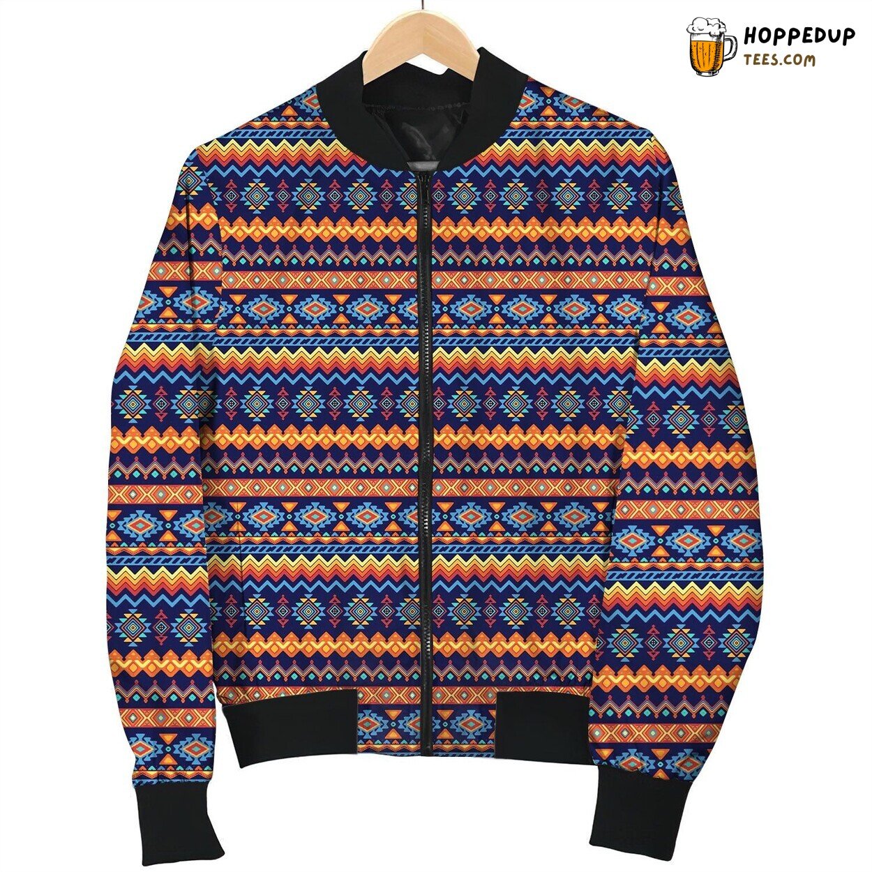 Africa Blue Orange Pattern Bomber Jacket
