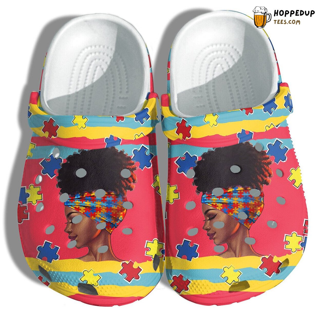 Africa Women Autism Puzzle Vintage Black Mom Shoes Autism Awareness Clogs