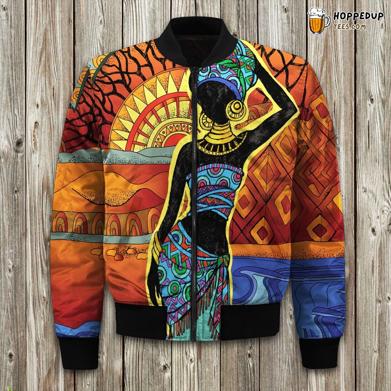 African Art Inspired Bomber Jacket Winter Essence of Tribal Beauty