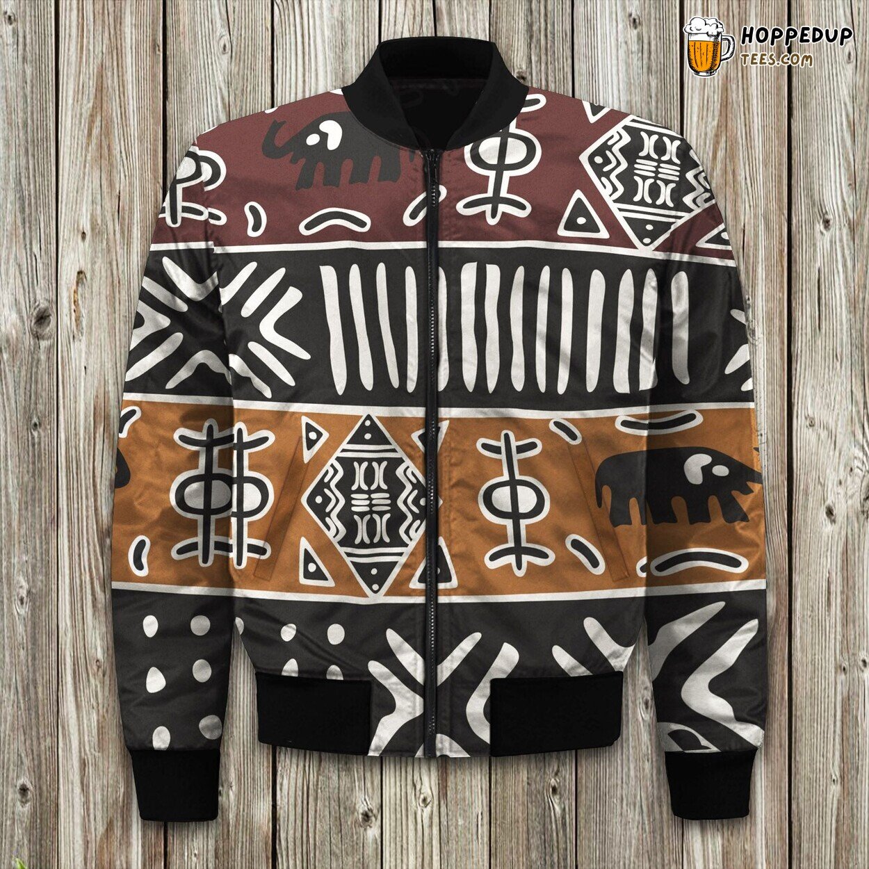 African Cloth With Elephants Bomber Jacket