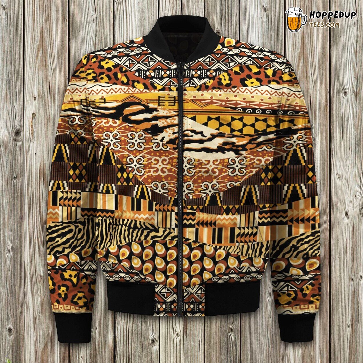 African Patchwork Style Spaghetti Bomber Jacket