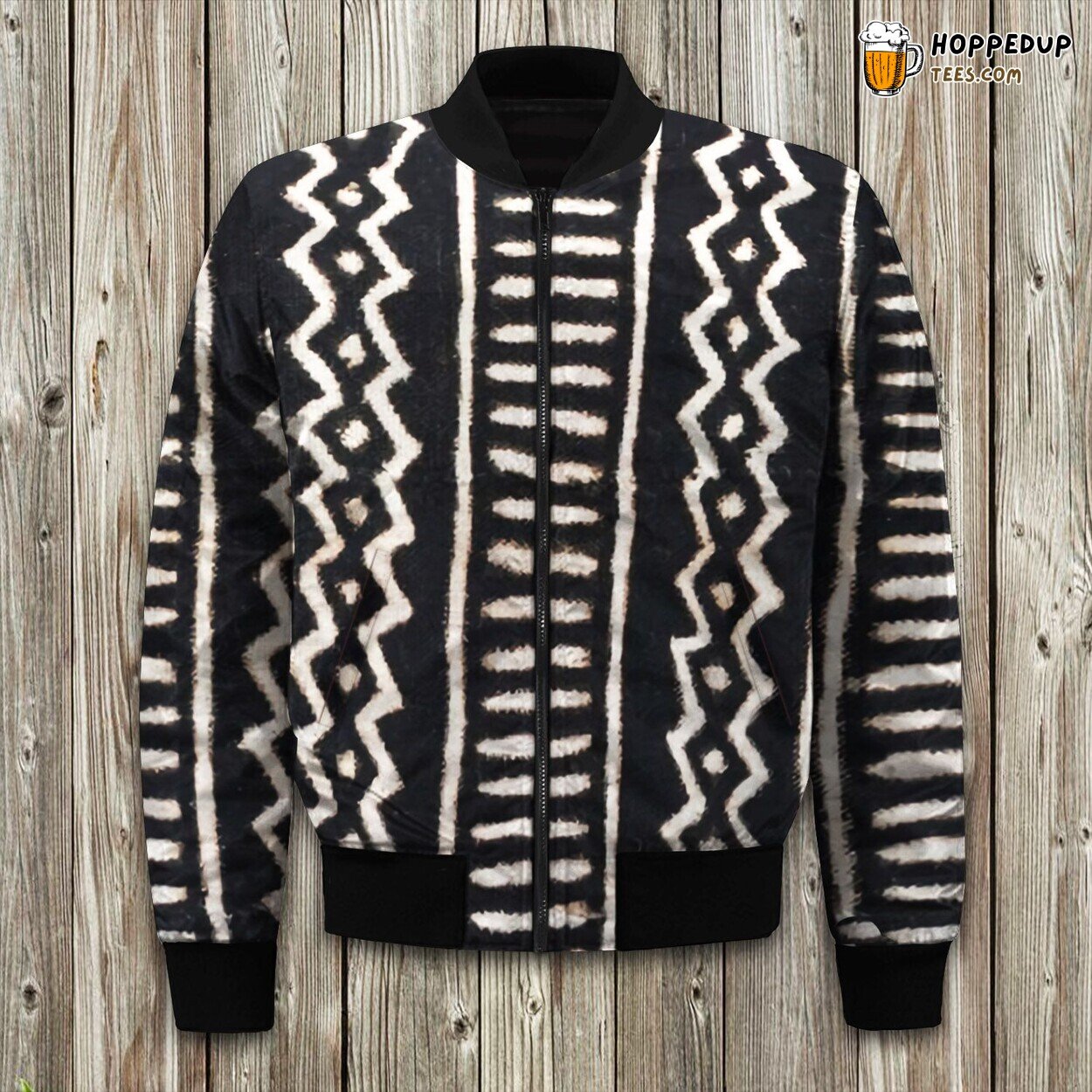 African Vintage Mali Mud Cloth Print Bomber Jacket