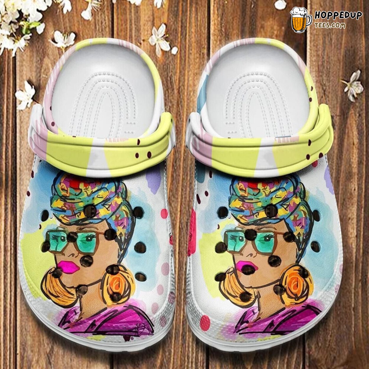 Afro Black Women Art Headwrap Colorful Custom Birthday Clogs