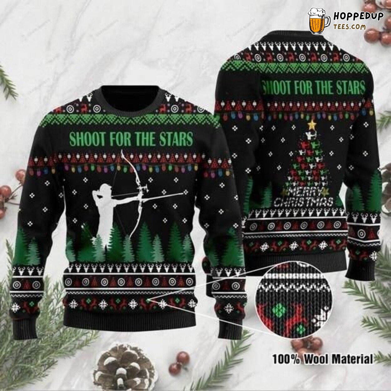 Aim for the Stars Theme Festive Knitted Holiday Ugly Christmas Sweater