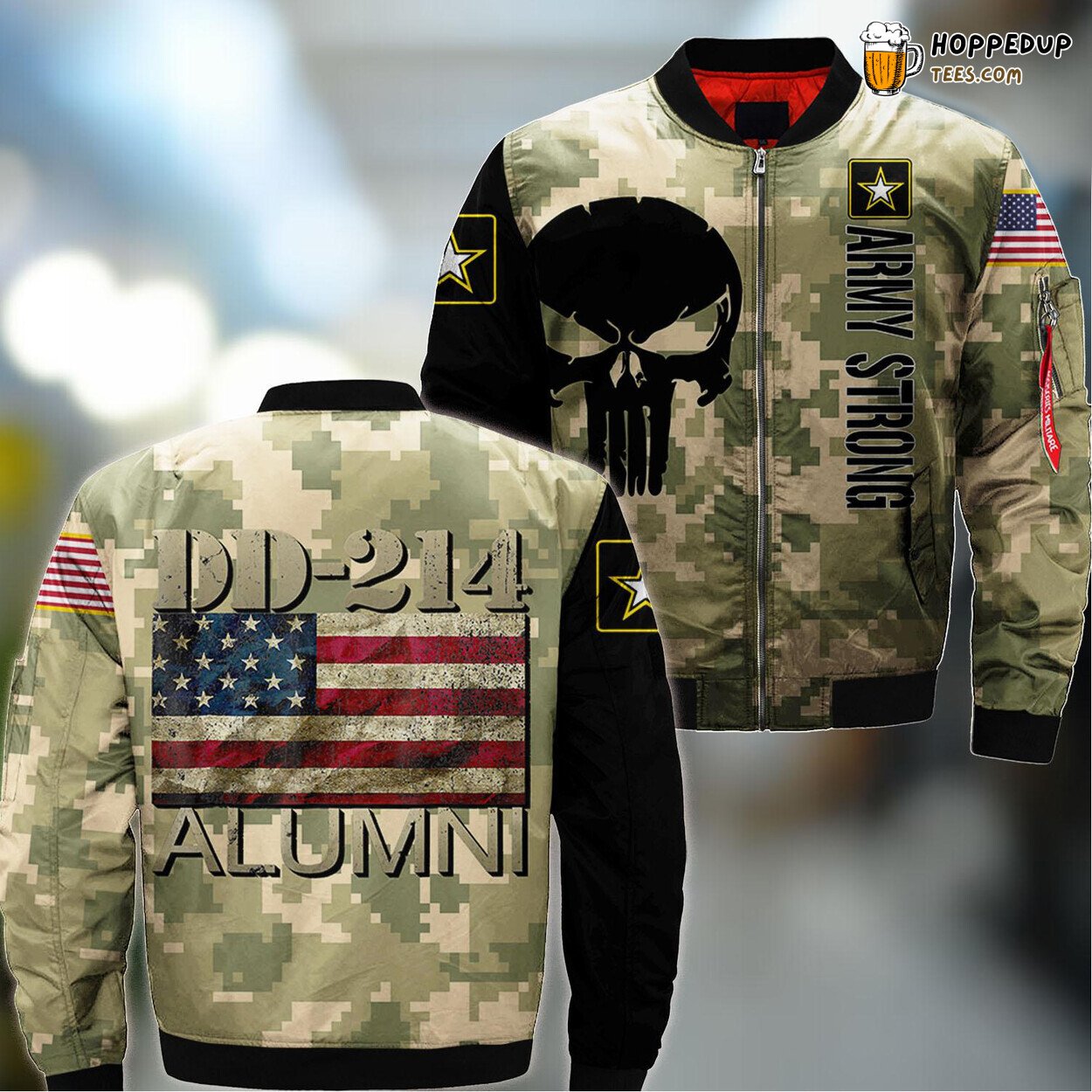 Air Force DD Army Alumni Vintage American Flag Design Bomber Jacket