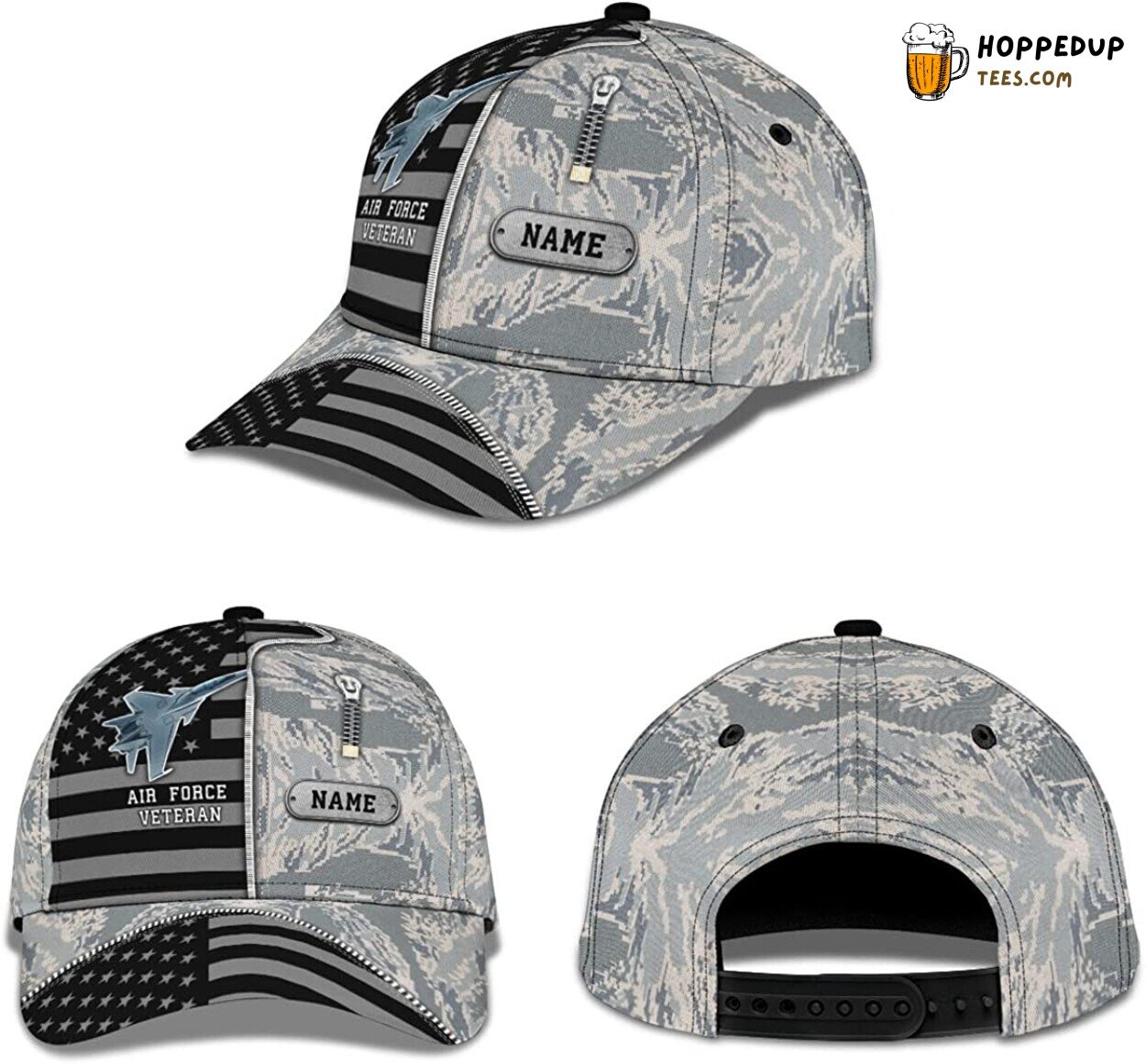 Air Force Veteran Men’s Hat American Flag Camo Pattern Snapback