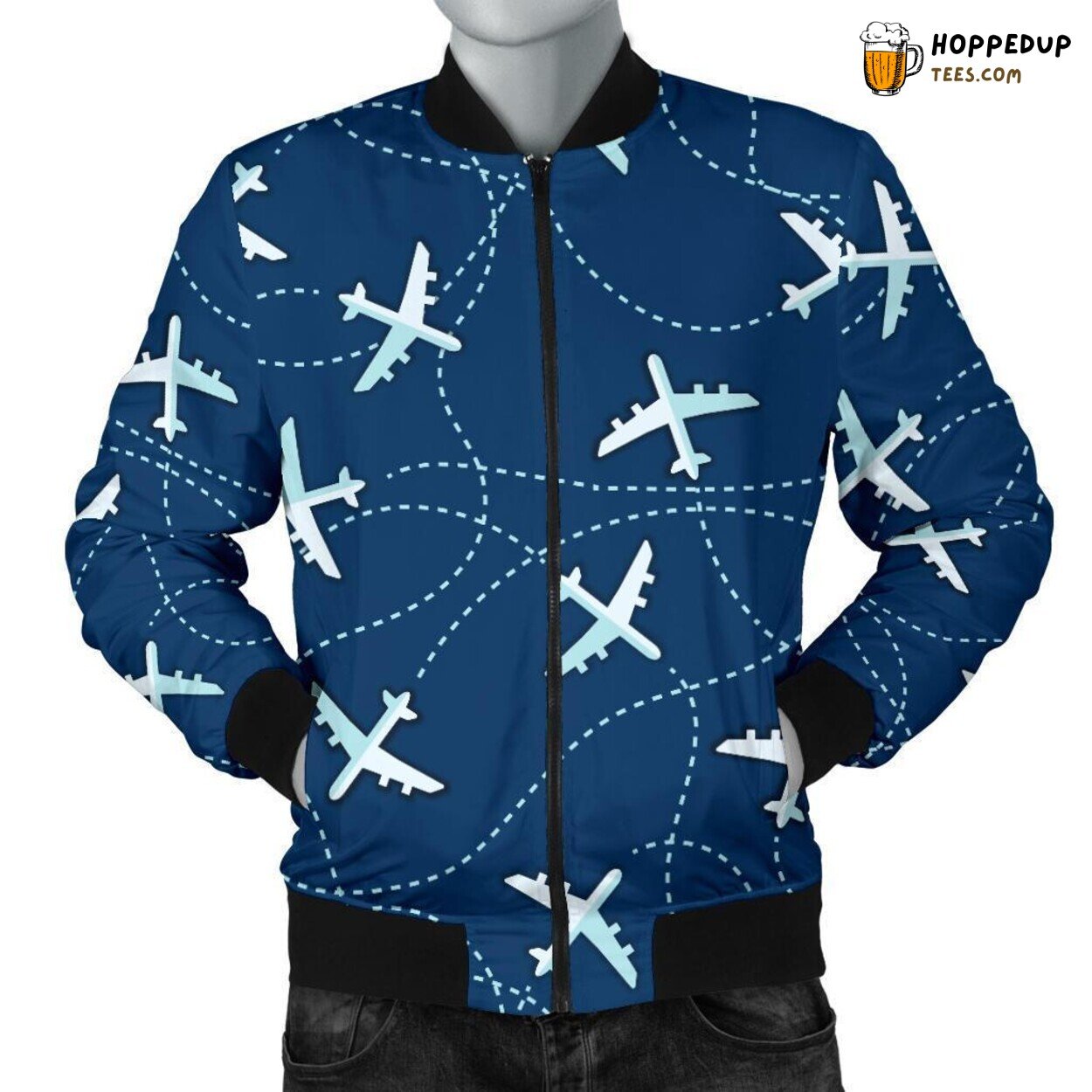 Airplane Aviation Print Pattern Men’s Bomber Jacket Stylish Design
