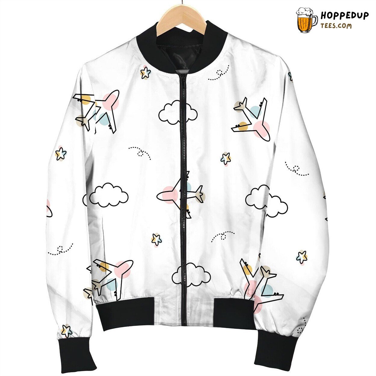 Airplane Clouds Sky Baby Seamless Pattern Bomber Jacket