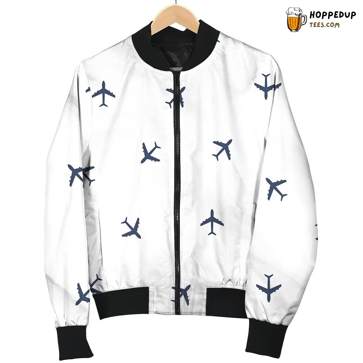 Airplane Flight Pattern White Bomber Jacket