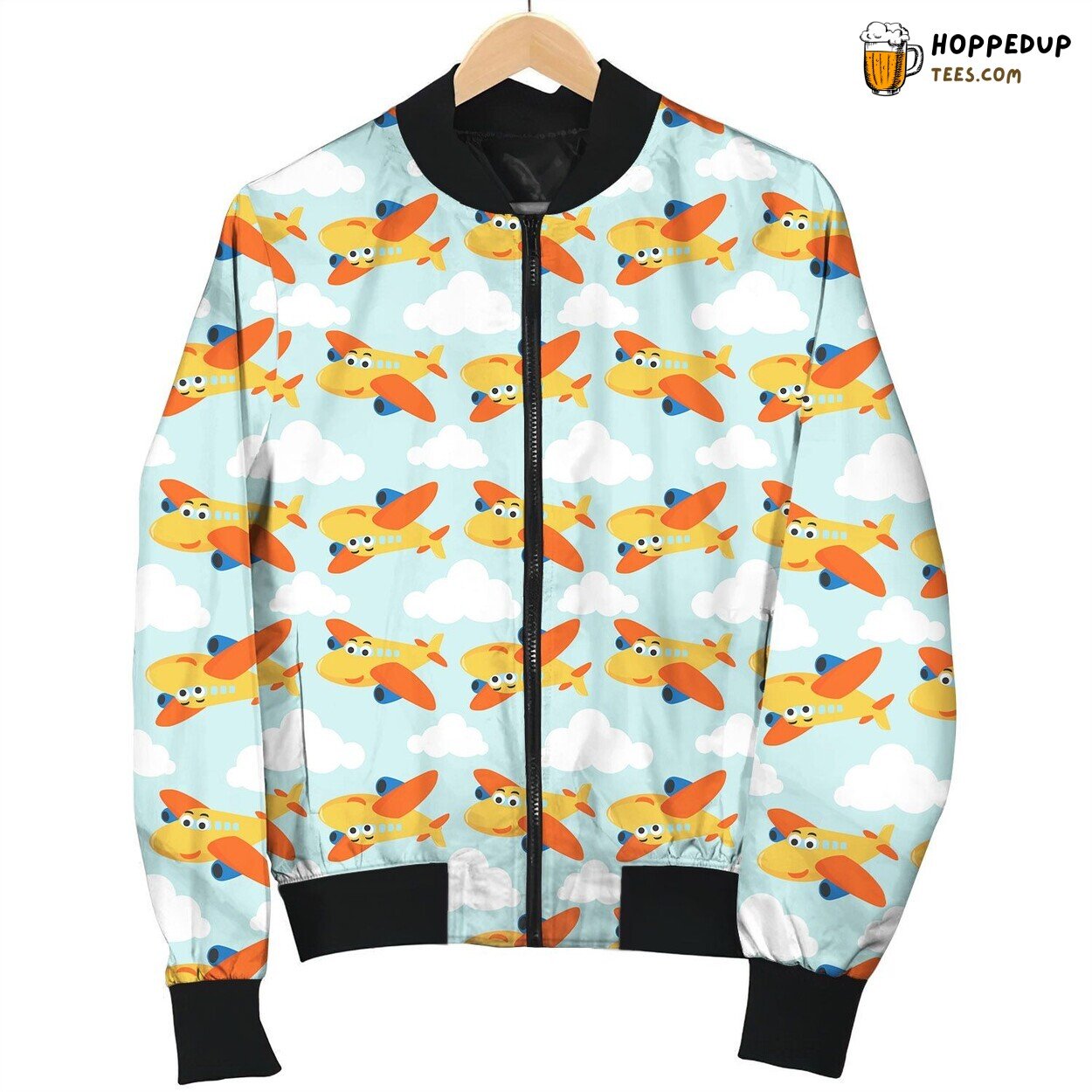 Airplane Flying In The Sky Bomber Jacket