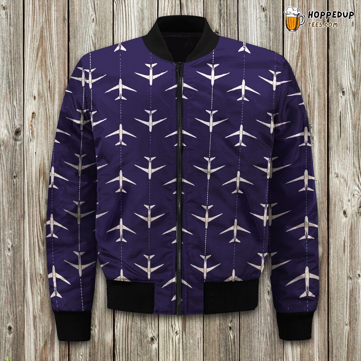 Airplane Inspired Pattern Winter Bomber Jacket New Look