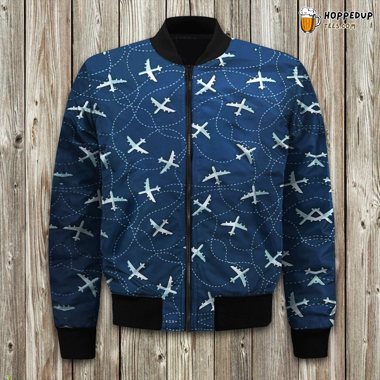 Airplane Print Pattern Area Bomber Jacket